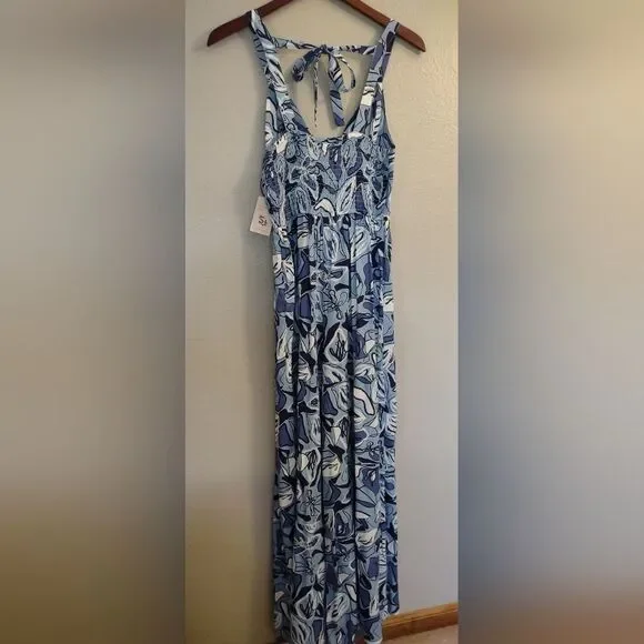 Sincerely Jules Blue White Abstract Print Wide Leg Jumpsuit Size Small - Picture 5 of 15